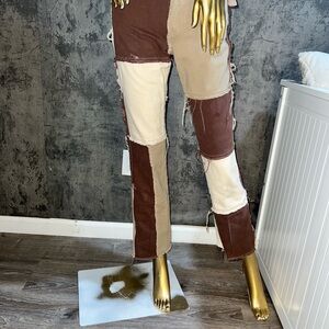 Jaded London Brown and Cream Patchwork Trousers